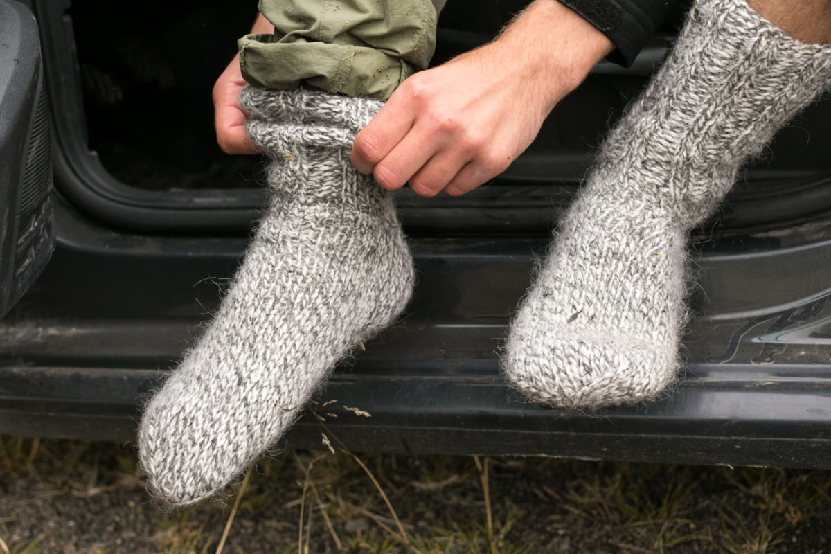 Close up of a pair of wool hiking socks